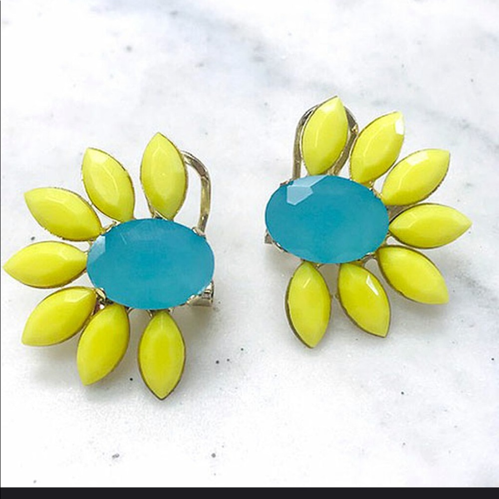 Turquoise and Yellow Fan Flower Post Earrings-NWT-Boutique